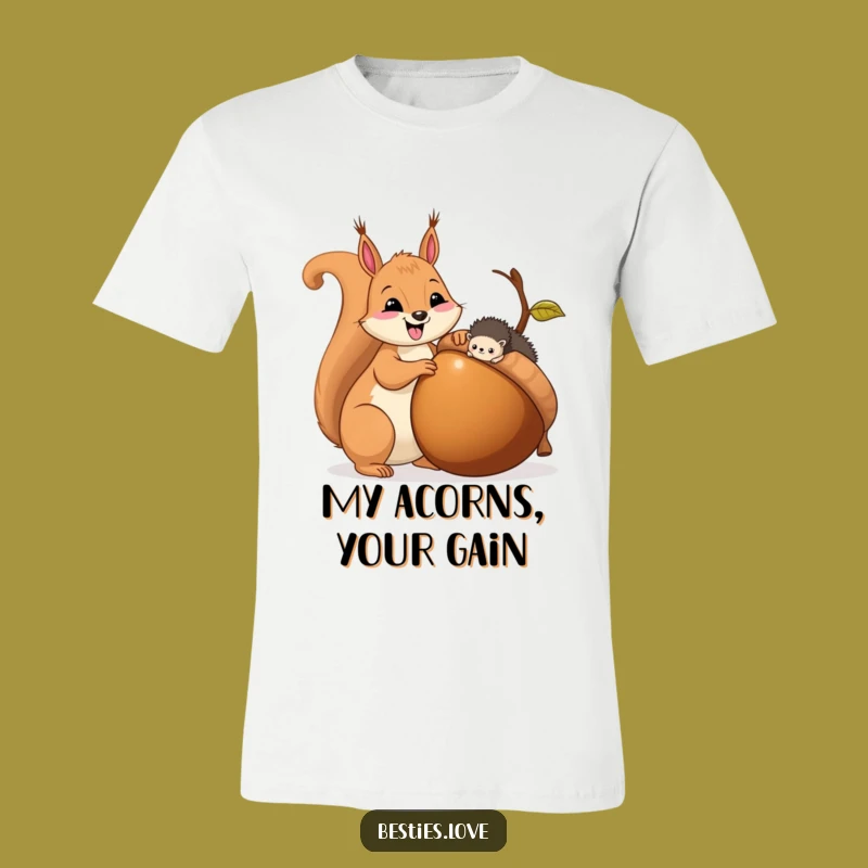 Funny Squirrel & Hedgehog Sharing Acorn T-Shirt - Cute Animal Pal Gift!