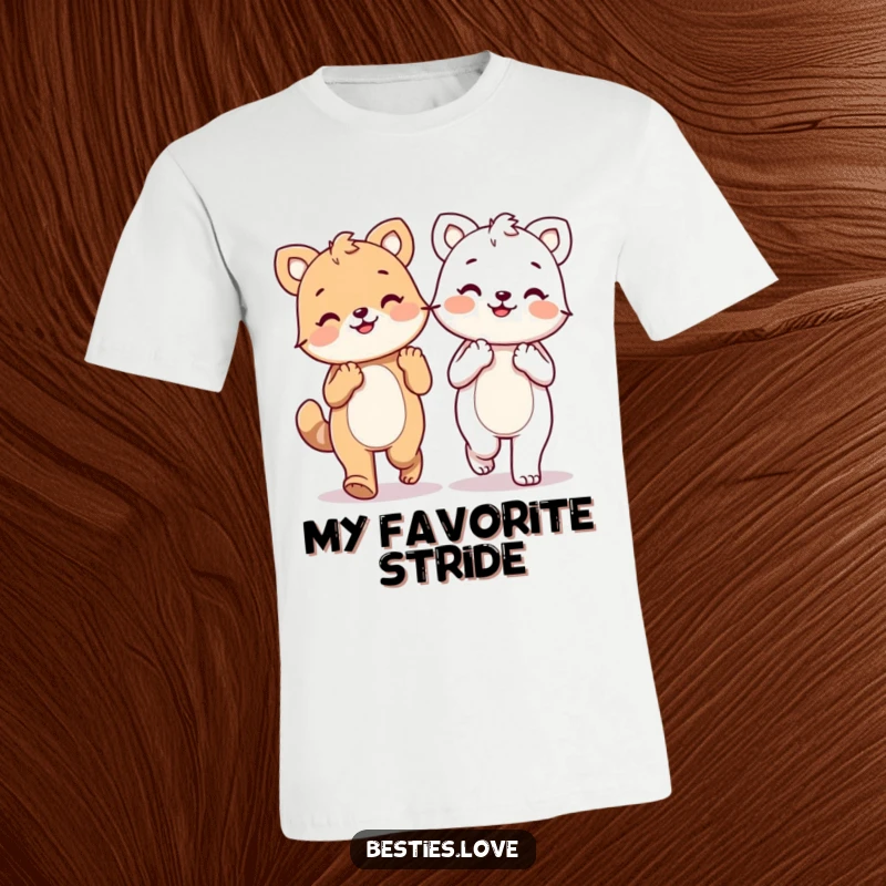 Funny kawaii animals holding paws and walking side-by-side with happy expressions, a joyful t-shirt, great gift.