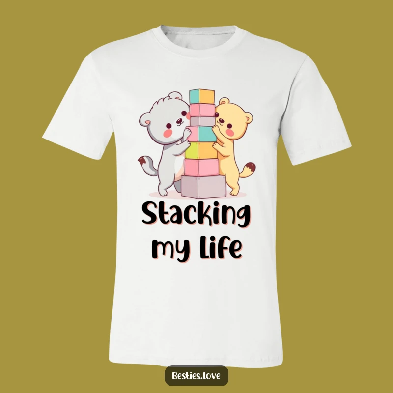 Funny Bestie Animals Block Tower Tee: Wear Your Hilarious Building Attempts