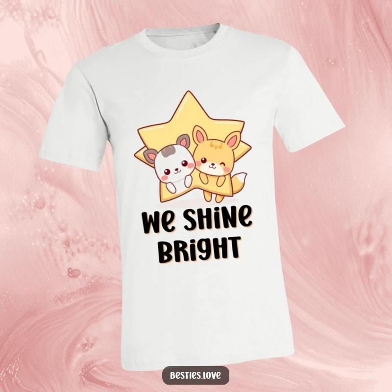 Funny Star Animals T-Shirt featuring cartoon animals peeking from behind a large, winking star, playful and humorous design.