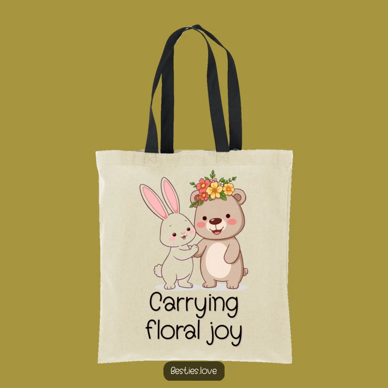 Funny Bunny Bear Flower Crown Tote Bag - Cute Animal Reusable Shopping Bag