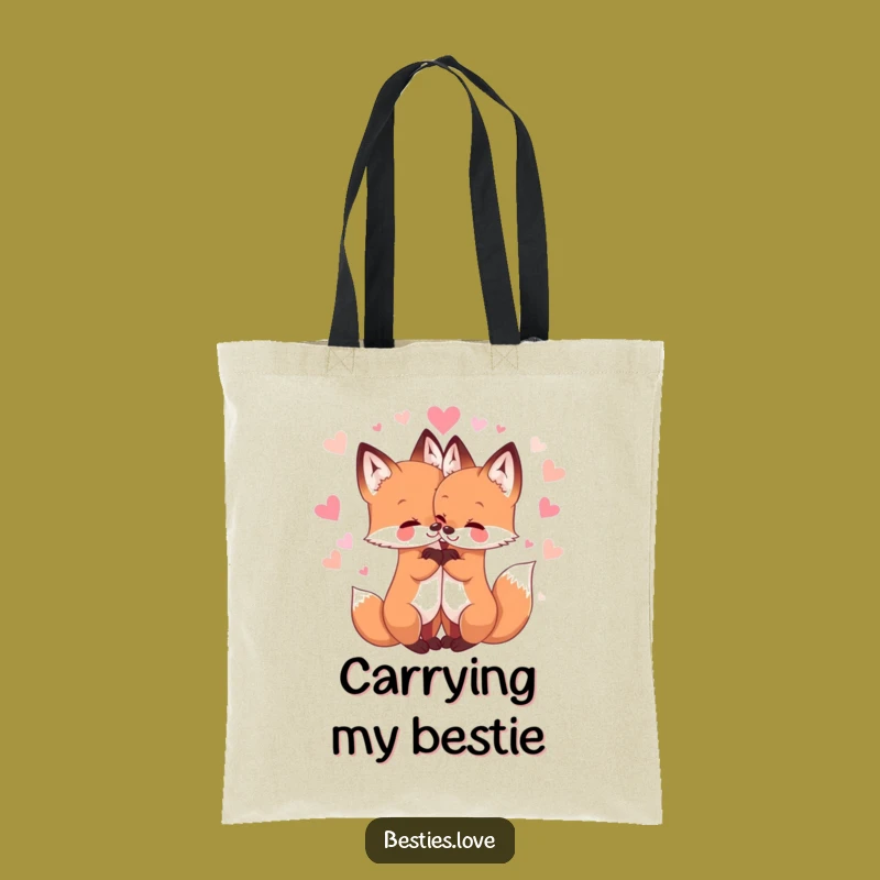 Funny Fox Friends Hug Tote Bag - Adorable Cute Graphic Reusable Shopping Bag