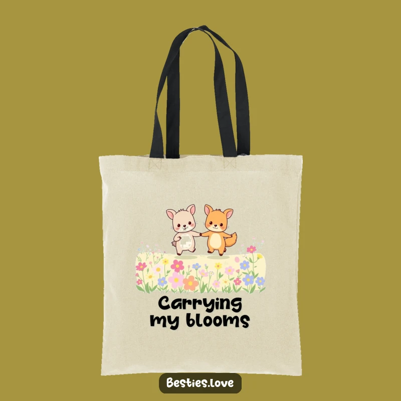 Funny Animal Friends Tote Bag: Carry Happiness Skipping Through Flowers