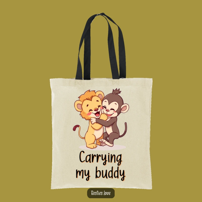 Funny Wild Pals Tote Bag: Carry Lion Cub & Monkey Wrestle Fun, Perfect Funny Gift