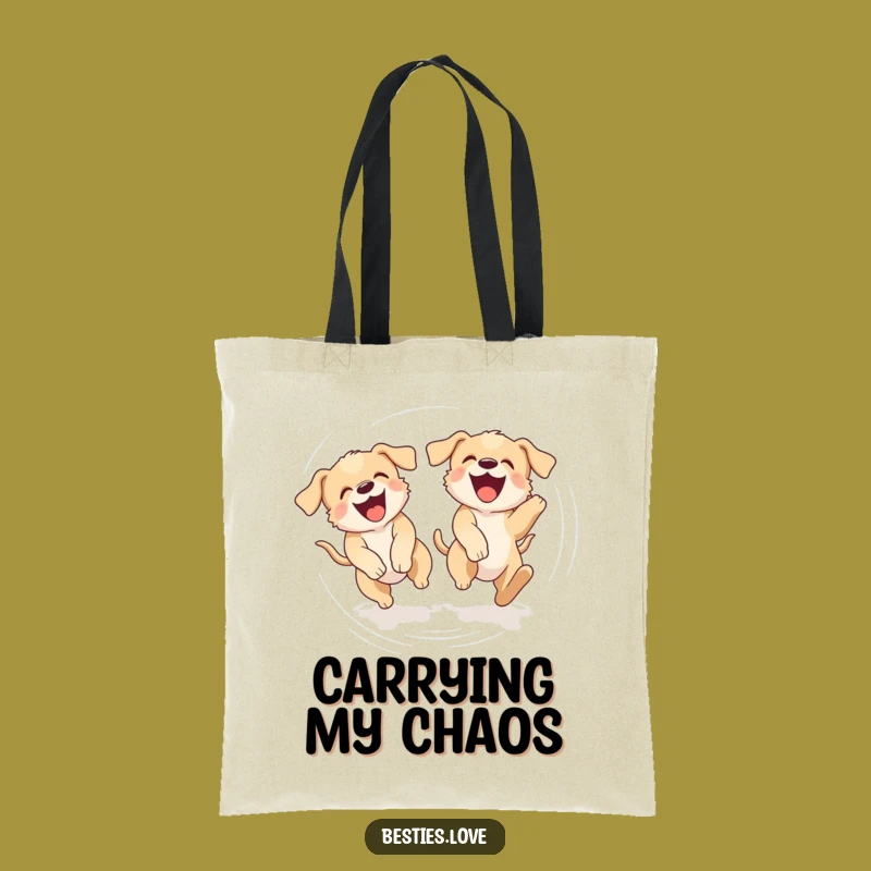 Funny Puppy Tail Chase Tote Bag - Silly Dog Lover Reusable Bag