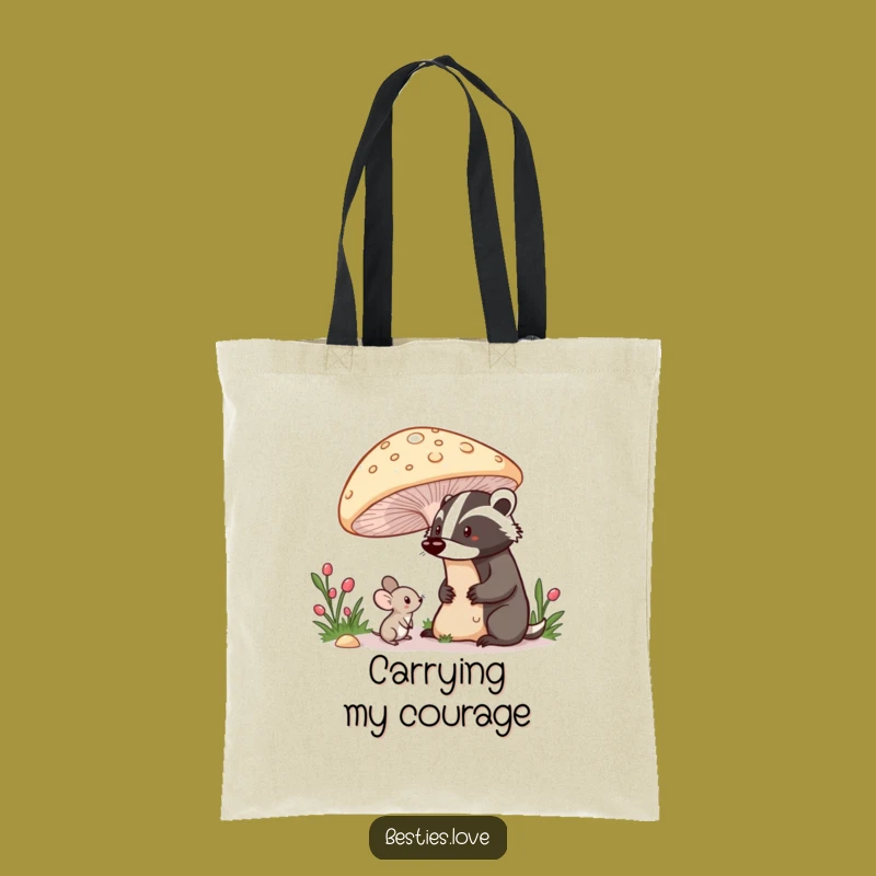 Funny Shy Mouse Badger Tote Bag - Cute Forest Friends Reusable Bag