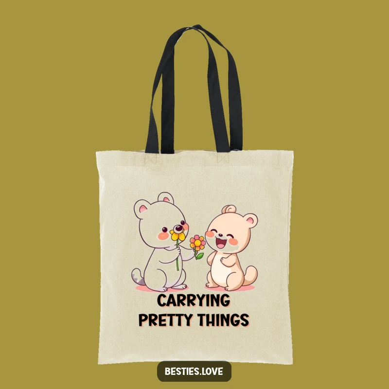 Funny Flower Giving Animal Tote Bag: Carry Kindness Daily