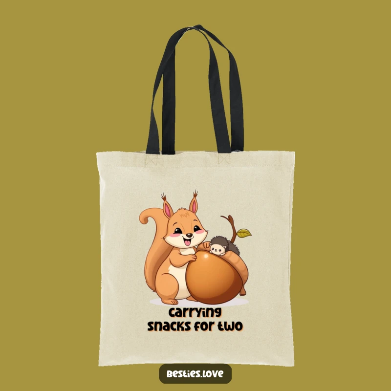 Funny Squirrel & Hedgehog Sharing Acorn Tote Bag - Eco-Friendly Gift!