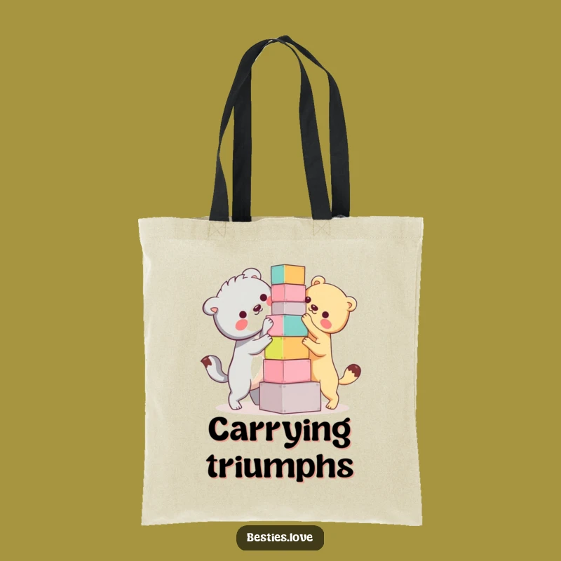 Funny Bestie Animals Block Tower Tote Bag: Carry What Matters (and Laugh)