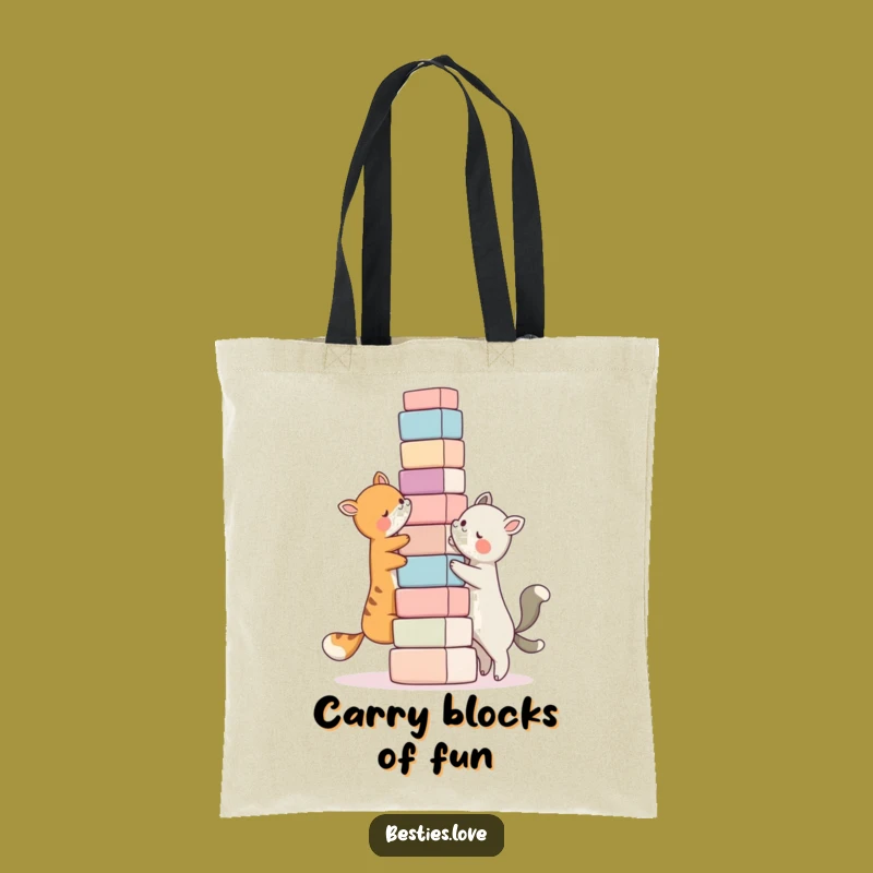Funny Bestie Block Tower Tote Bag, Animal Pals Bag, Ideal Funny Gift