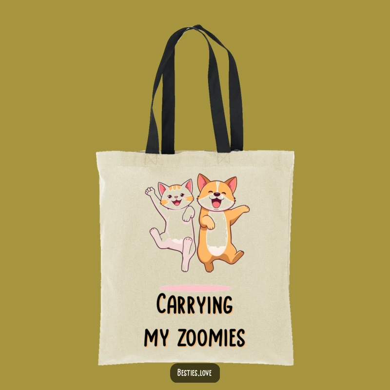 Funny Cat Dog Jump Tote Bag - Playful Pet Pals Reusable Shopping Bag
