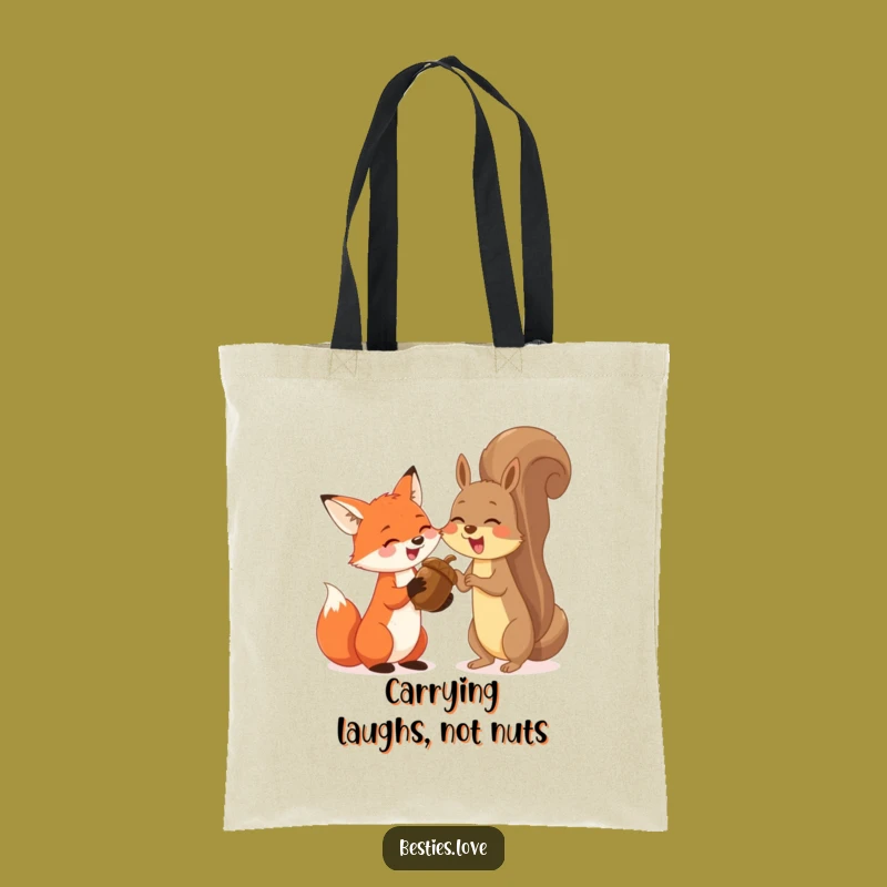 Funny Fox & Squirrel Tote Bag: Carry Your Laughs with Giant Acorn Pals