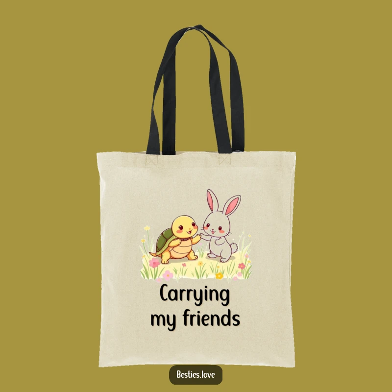 Funny Friendship Frolic Tote Bag: Carry Turtle & Rabbit Tagging Fun, Perfect Funny Gift