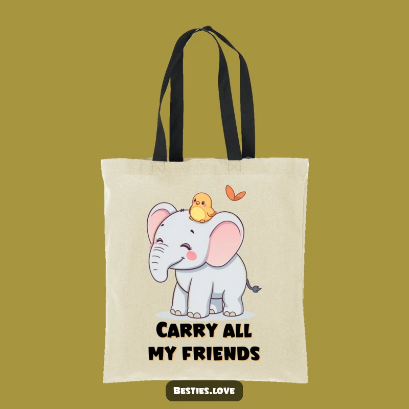 Funny Gentle Giant Tote Bag: Elephant & Bird Ride Carryall, Perfect Funny Gift