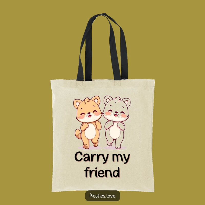 Funny Kawaii Friendship Paws Tote Bag, Durable Joyful Carryall